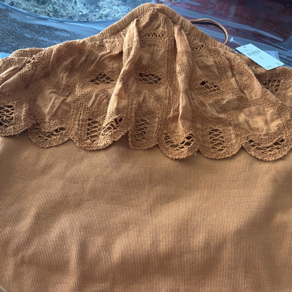 Anthropologie Rust Halter Lace-Trim Camisole - Picture 6 of 6